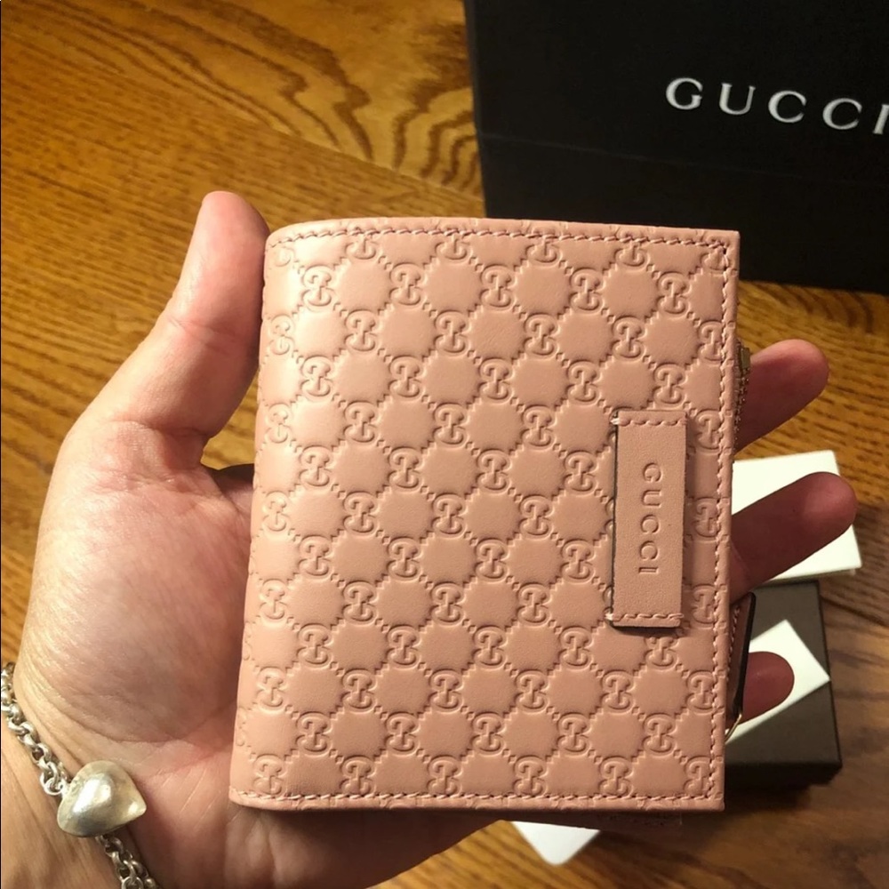 Gucci LEATHER COMPACT WALLET coin zipper pink new - Picture 6 of 7